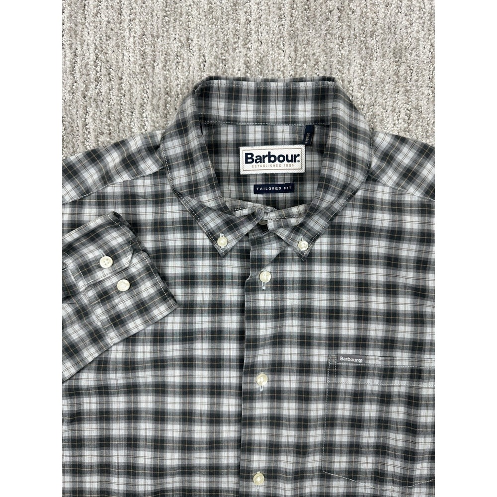 Barbour Men's Small Gray Plaid Tailored Fit Button Down Long Sleeve Shirt